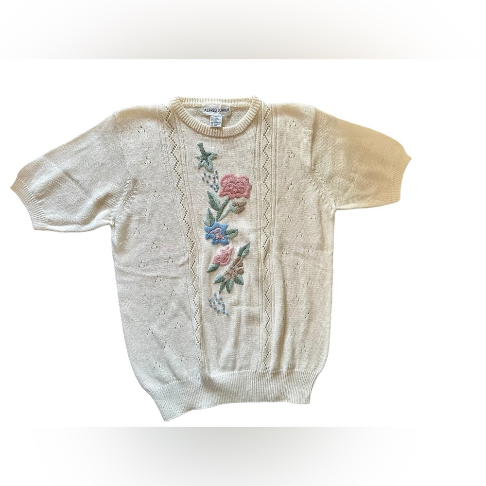 Vintage Alfred Dunner Women’s XL Floral Embroidered Short Sleeve Sweater